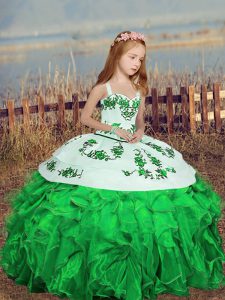 Stunning Floor Length Lace Up Pageant Gowns For Girls Green for Party and Military Ball and Wedding Party with Embroidery