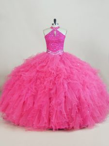 Floor Length Ball Gowns Sleeveless Hot Pink 15 Quinceanera Dress Lace Up