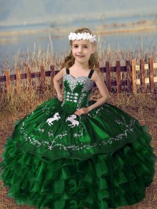 Organza Sleeveless Floor Length Kids Pageant Dress and Embroidery and Ruffled Layers