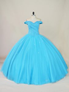 Off The Shoulder Sleeveless Tulle Sweet 16 Quinceanera Dress Beading Lace Up