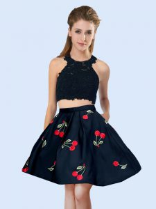 Black Satin Lace Up Court Dresses for Sweet 16 Sleeveless Mini Length Pattern
