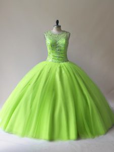 Scoop Sleeveless Lace Up Quinceanera Gown Tulle