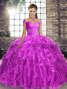Gorgeous Organza Sleeveless Quince Ball Gowns Brush Train and Beading and Ruffles