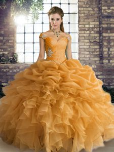Orange Sleeveless Organza Lace Up 15th Birthday Dress for Military Ball and Sweet 16 and Quinceanera