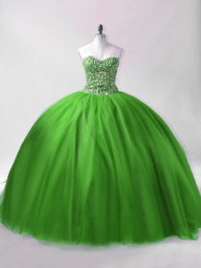 Sumptuous Beading Ball Gown Prom Dress Green Lace Up Sleeveless Floor Length