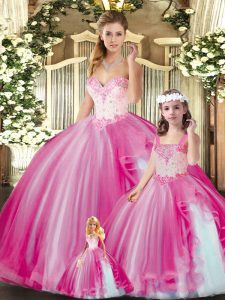 Custom Design Sweetheart Sleeveless Lace Up Quinceanera Gown Fuchsia Tulle