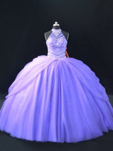 Comfortable Beading Quince Ball Gowns Lavender Lace Up Sleeveless Floor Length