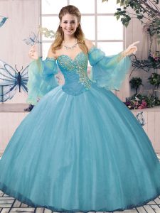 Pretty Ball Gowns Long Sleeves Blue Quinceanera Dress Lace Up