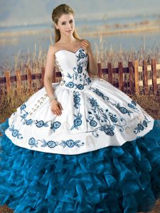 Hot Selling Sweetheart Sleeveless Lace Up Quinceanera Dress Teal Satin and Organza