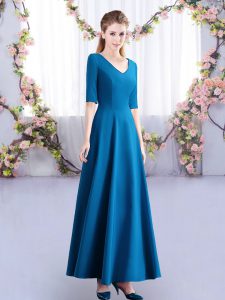 Customized Ankle Length Teal Dama Dress for Quinceanera Satin Half Sleeves Ruching