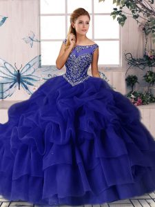 Purple Scoop Neckline Beading and Pick Ups Ball Gown Prom Dress Sleeveless Zipper