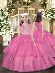 Ball Gowns Child Pageant Dress Pink Scoop Organza Sleeveless Floor Length Zipper