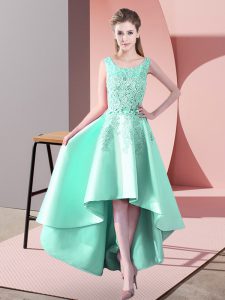 Chic High Low A-line Sleeveless Apple Green Dama Dress for Quinceanera Zipper