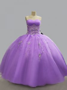 Lavender Sleeveless Floor Length Beading Lace Up Ball Gown Prom Dress