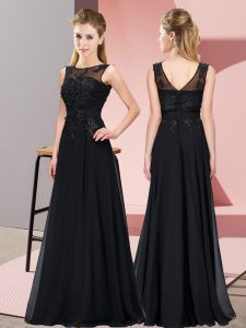 Scoop Sleeveless Zipper Quinceanera Court Dresses Black Chiffon
