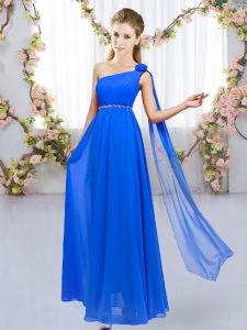 One Shoulder Sleeveless Lace Up Court Dresses for Sweet 16 Royal Blue Chiffon