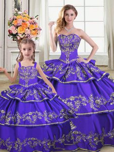 Sleeveless Lace Up Floor Length Embroidery and Ruffled Layers Vestidos de Quinceanera