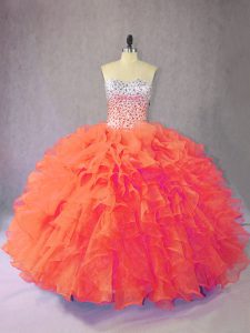 Graceful Sweetheart Sleeveless Lace Up Quinceanera Dresses Orange Organza