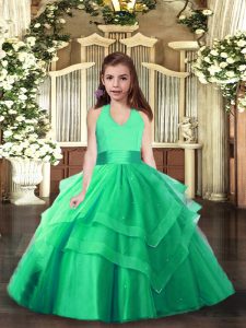Turquoise Halter Top Lace Up Ruching Little Girls Pageant Gowns Sleeveless