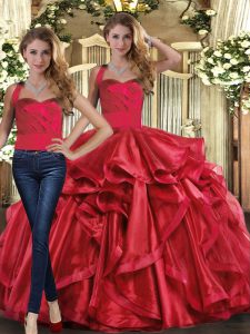 Hot Selling Red Sleeveless Ruffles Floor Length Quinceanera Dress