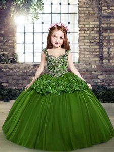 Floor Length Ball Gowns Sleeveless Green Little Girls Pageant Dress Lace Up