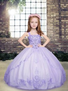 Lavender Straps Neckline Beading Little Girls Pageant Dress Sleeveless Lace Up