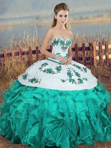 Dazzling Floor Length Turquoise Sweet 16 Quinceanera Dress Sweetheart Sleeveless Lace Up