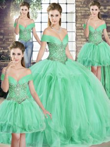 High Class Tulle Sleeveless Floor Length 15 Quinceanera Dress and Beading and Ruffles