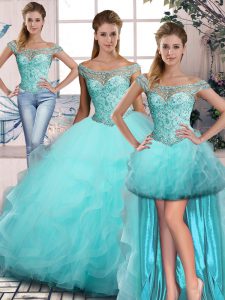 Sleeveless Lace Up Beading and Ruffles 15 Quinceanera Dress