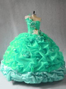 Enchanting Turquoise Sleeveless Organza Lace Up 15th Birthday Dress for Sweet 16 and Quinceanera
