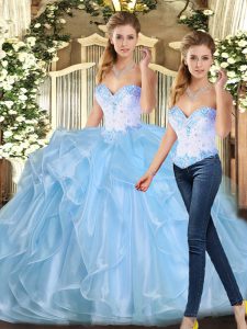 Best Sweetheart Sleeveless Lace Up Ball Gown Prom Dress Blue Organza