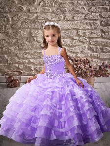 Great Ball Gowns Sleeveless Lavender Pageant Gowns For Girls Brush Train Lace Up