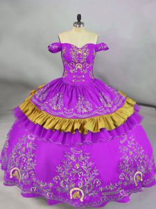 Purple Sleeveless Satin Lace Up Quinceanera Gowns for Sweet 16 and Quinceanera