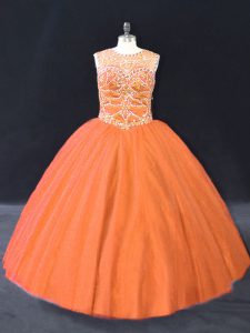 Orange Scoop Lace Up Beading Sweet 16 Dress Sleeveless
