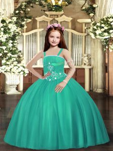 Turquoise Girls Pageant Dresses Party and Wedding Party with Beading Straps Sleeveless Lace Up