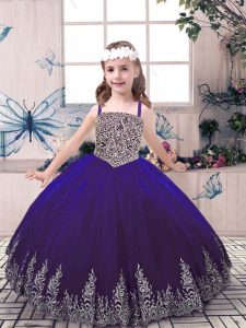 Floor Length Lace Up Little Girls Pageant Dress Wholesale Purple for Party and Wedding Party with Beading and Embroidery