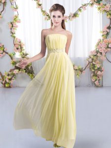 Pretty Yellow Empire Beading Dama Dress for Quinceanera Lace Up Chiffon Sleeveless