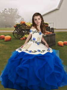 Straps Sleeveless Lace Up Little Girls Pageant Dress Wholesale Blue Organza