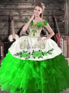 Dynamic Green Lace Up Sweet 16 Dresses Embroidery and Ruffles Sleeveless Floor Length