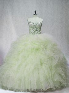 Designer Sweetheart Sleeveless Tulle Quinceanera Dresses Beading Brush Train Lace Up