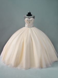 Sleeveless Floor Length Beading Zipper Sweet 16 Quinceanera Dress with Champagne