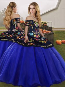 Sweet Royal Blue Sleeveless Embroidery Floor Length 15th Birthday Dress