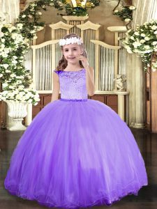 Ball Gowns Kids Formal Wear Lavender Scoop Tulle Sleeveless Floor Length Zipper