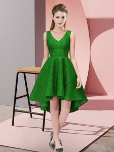 Customized Lace Dama Dress Green Zipper Sleeveless High Low