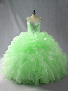 Ball Gowns Straps Sleeveless Organza Floor Length Zipper Beading and Ruffles and Pick Ups 15 Quinceanera Dress