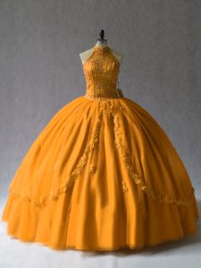 Custom Made Orange Halter Top Lace Up Beading Quinceanera Dresses