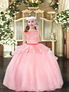 Customized Beading Little Girl Pageant Gowns Baby Pink Zipper Sleeveless Floor Length