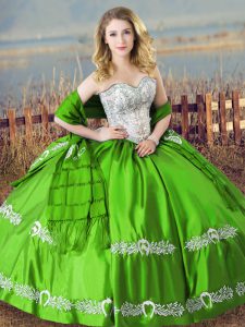 Ideal Green Sleeveless Floor Length Beading and Embroidery Lace Up Quinceanera Gown