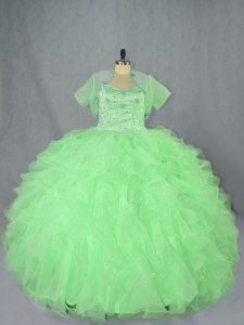 Comfortable Sleeveless Organza Floor Length Lace Up Ball Gown Prom Dress in with Beading and Ruffles