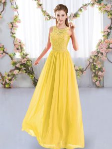 Stunning Sleeveless Floor Length Lace Zipper Court Dresses for Sweet 16 with Gold